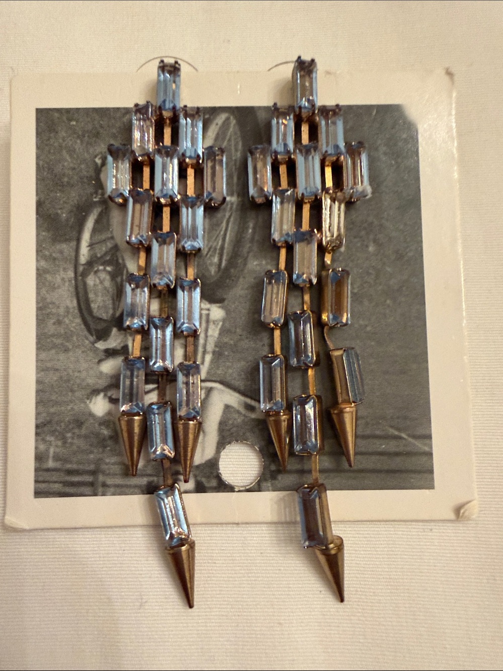 Anthropologie Gold-Tone Blue Crystal Drop Earrings
